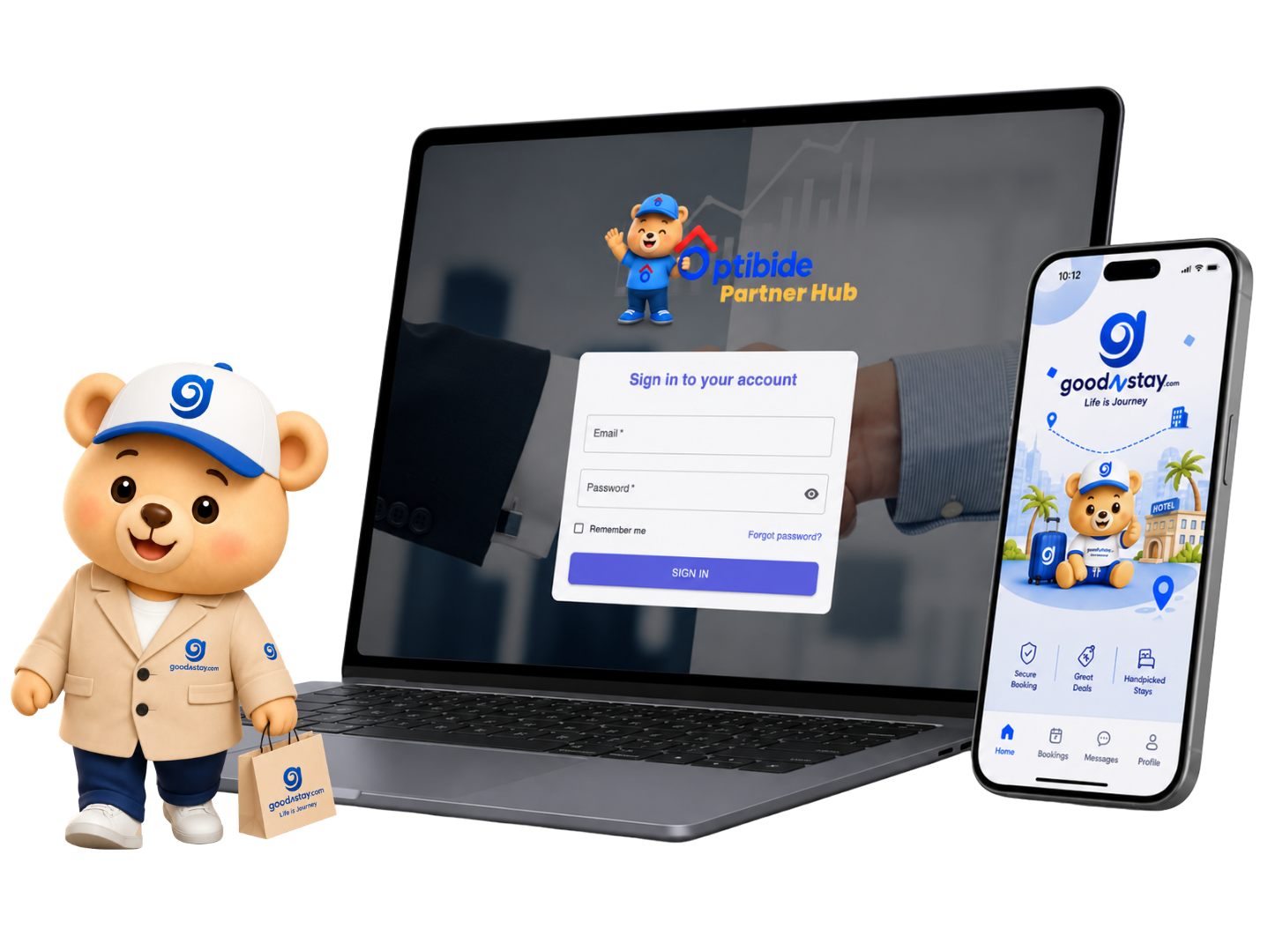 Goodnstay booking platform on laptop and mobile